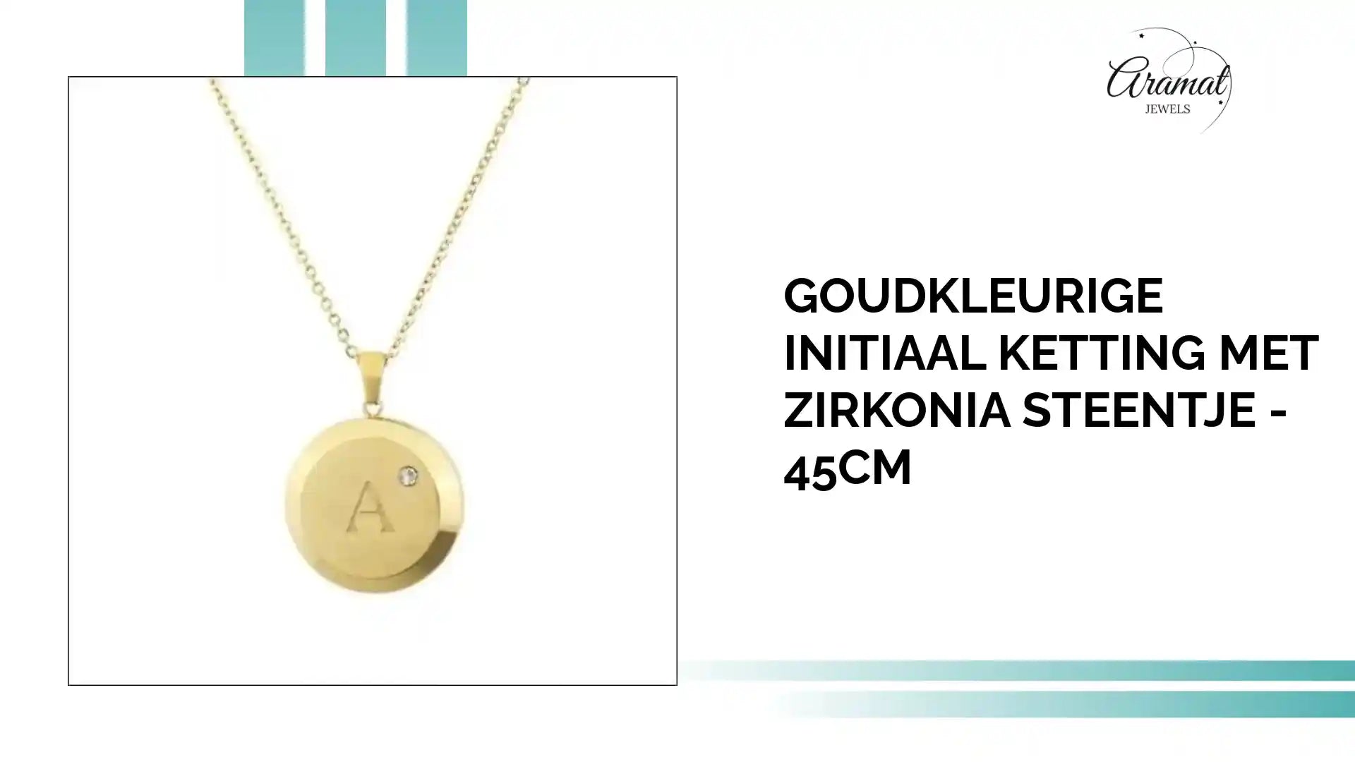 Goudkleurige Initiaal Ketting met Zirkonia Steentje - 45cm by@Outfy