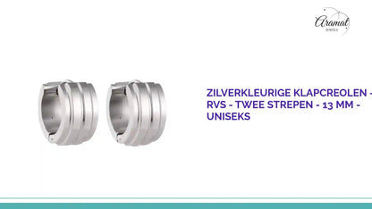 Zilverkleurige Klapcreolen - RVS - Twee Strepen - 13 mm - Uniseks by@Outfy