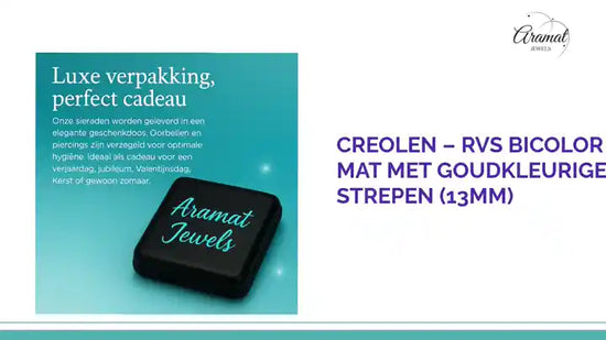 Creolen &ndash; RVS Bicolor Mat met Goudkleurige Strepen (13mm) by@Outfy