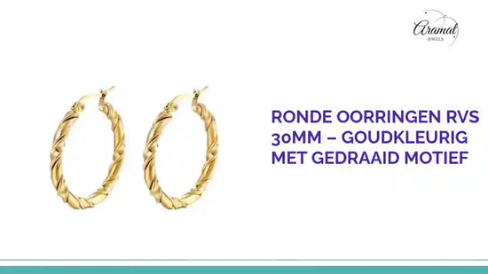 Ronde Oorringen RVS 30mm &ndash; Goudkleurig met Gedraaid Motief by@Outfy