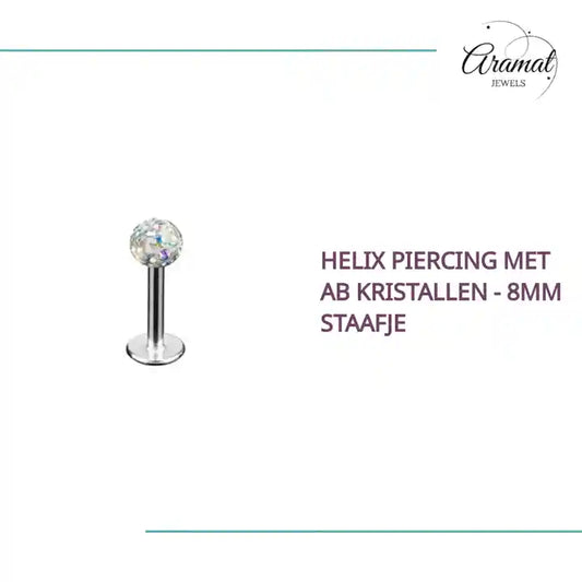 Helix Piercing met Ab Kristallen - 8mm staafje by@Outfy