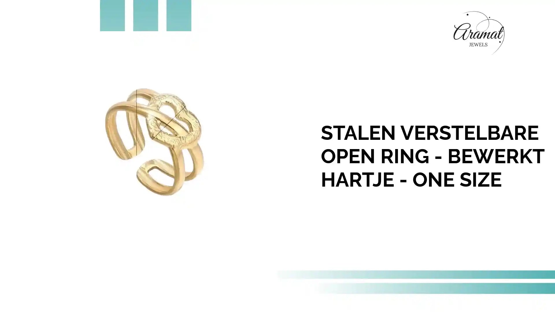 Stalen Verstelbare Open Ring - Bewerkt Hartje - One Size by@Outfy