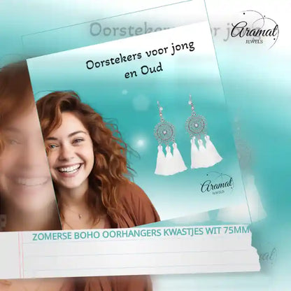 Zomerse Boho Oorhangers Kwastjes Wit 75mm by@Outfy