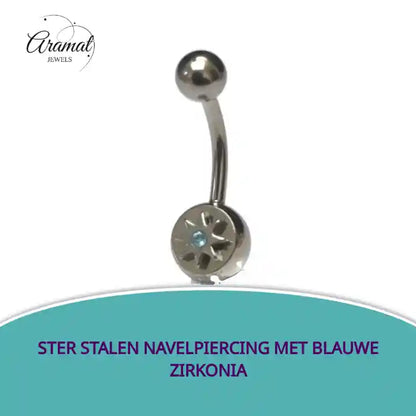 Ster Stalen Navelpiercing met Blauwe Zirkonia by@Outfy
