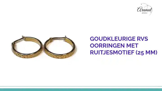 Goudkleurige RVS Oorringen met Ruitjesmotief (25 mm) by@Outfy