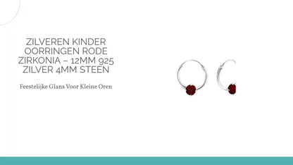 Zilveren Kinder Oorringen Rode Zirkonia &ndash; 12mm 925 Zilver 4mm Steen by@Outfy