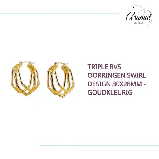 Triple RVS Oorringen Swirl Design 30x28mm - Goudkleurig by@Outfy