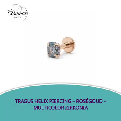 Tragus Helix Piercing &ndash; Ros&eacute;goud &ndash; Multicolor Zirkonia by@Outfy