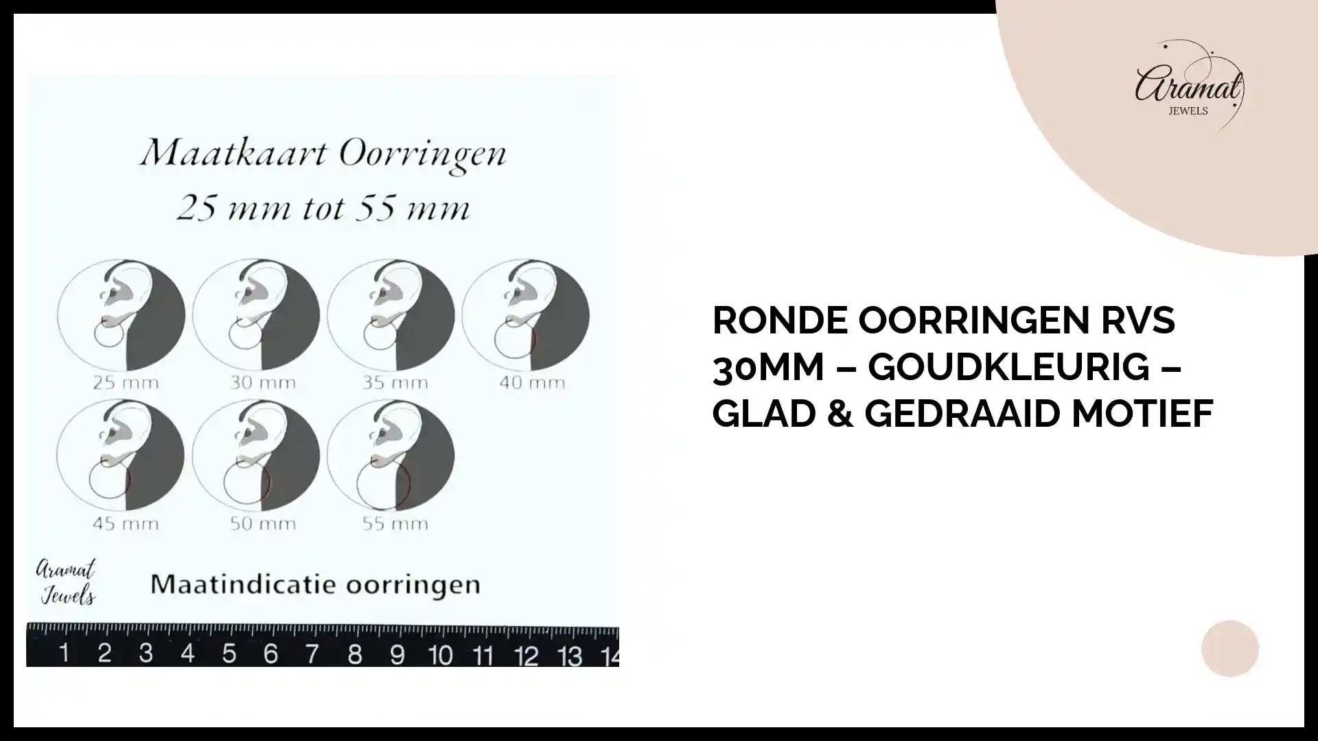 Ronde Oorringen RVS 30mm &ndash; Goudkleurig &ndash; Glad & Gedraaid Motief by@Outfy