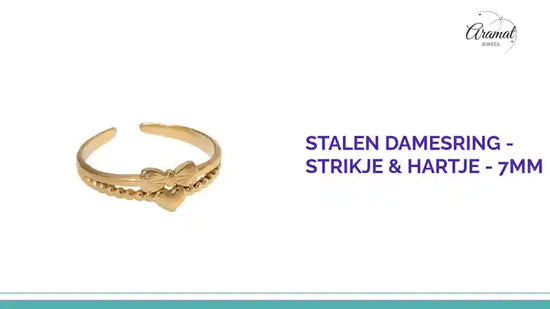 Stalen Damesring - Strikje &amp; Hartje - 7mm by@Outfy