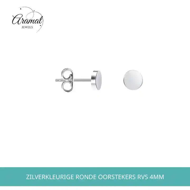 Zilverkleurige Ronde Oorstekers RVS 4mm by@Outfy