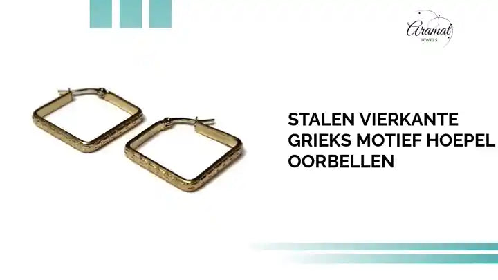 Stalen Vierkante Grieks Motief hoepel Oorbellen by@Outfy