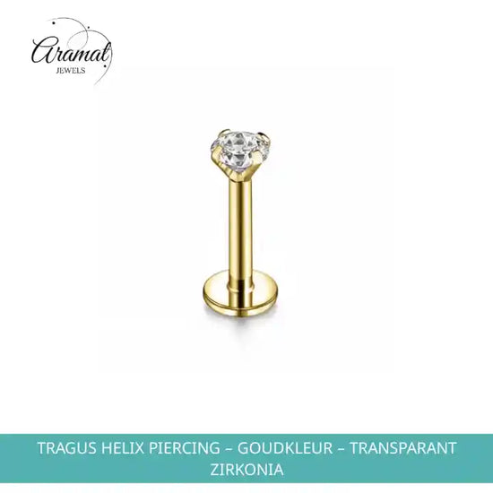 Tragus Helix Piercing &ndash; Goudkleur &ndash; Transparant Zirkonia by@Outfy