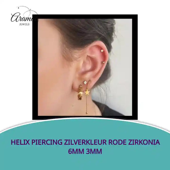 Helix Piercing Zilverkleur Rode Zirkonia 6mm 3mm by@Outfy
