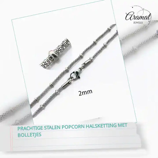 Prachtige Stalen Popcorn Halsketting met Bolletjes by@Outfy