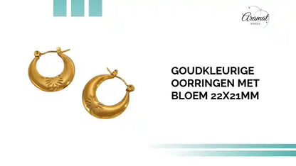 Goudkleurige oorringen met bloem 22x21mm by@Outfy
