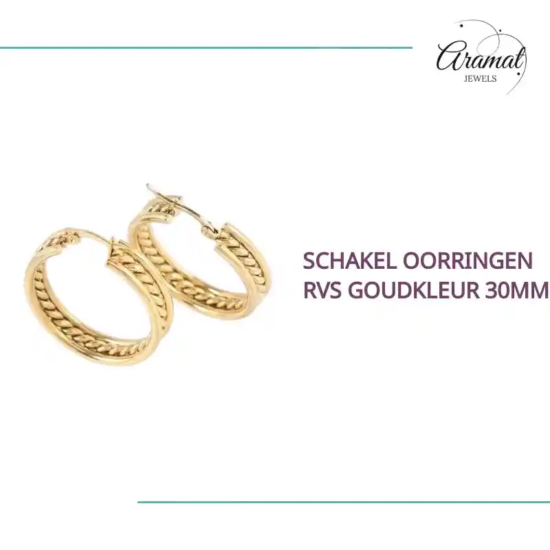 Schakel Oorringen RVS Goudkleur 30mm by@Outfy