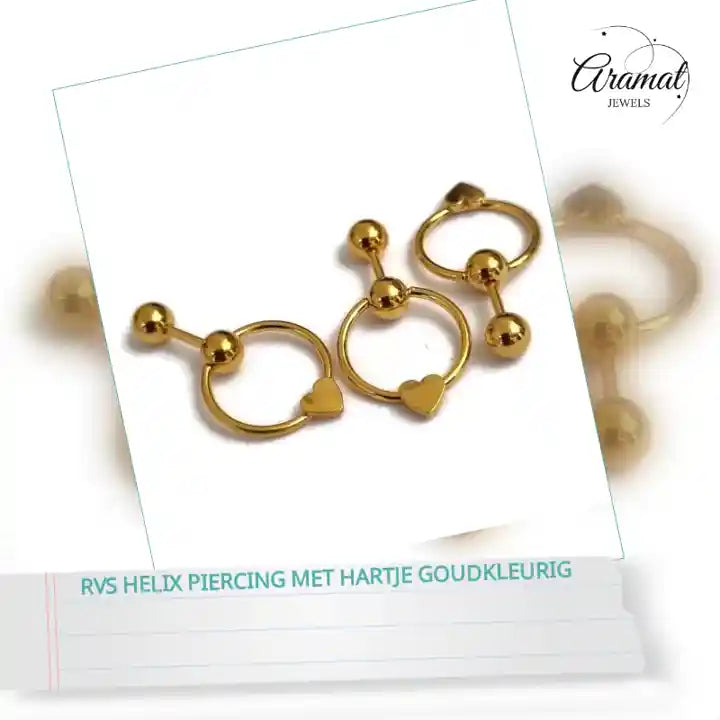 RVS Helix piercing met Hartje Goudkleurig by@Outfy
