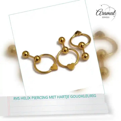 RVS Helix piercing met Hartje Goudkleurig by@Outfy