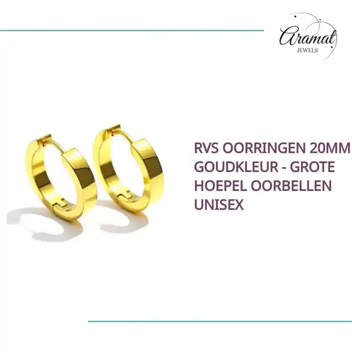 RVS Oorringen 20mm Goudkleur - Grote Hoepel Oorbellen Unisex by@Outfy