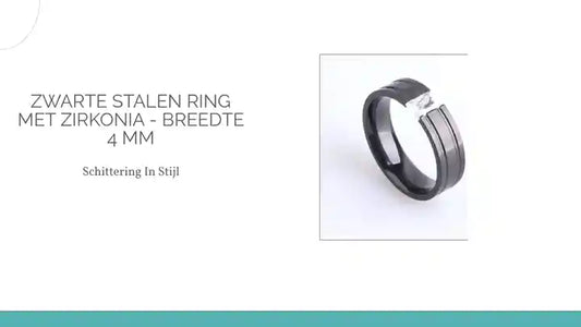 Zwarte Stalen Ring met Zirkonia - Breedte 4 Mm by@Outfy