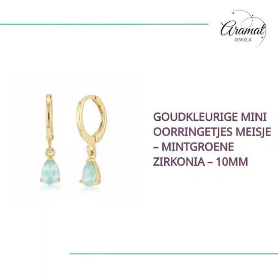 Goudkleurige Mini Oorringetjes Meisje &ndash; Mintgroene Zirkonia &ndash; 10mm by@Outfy