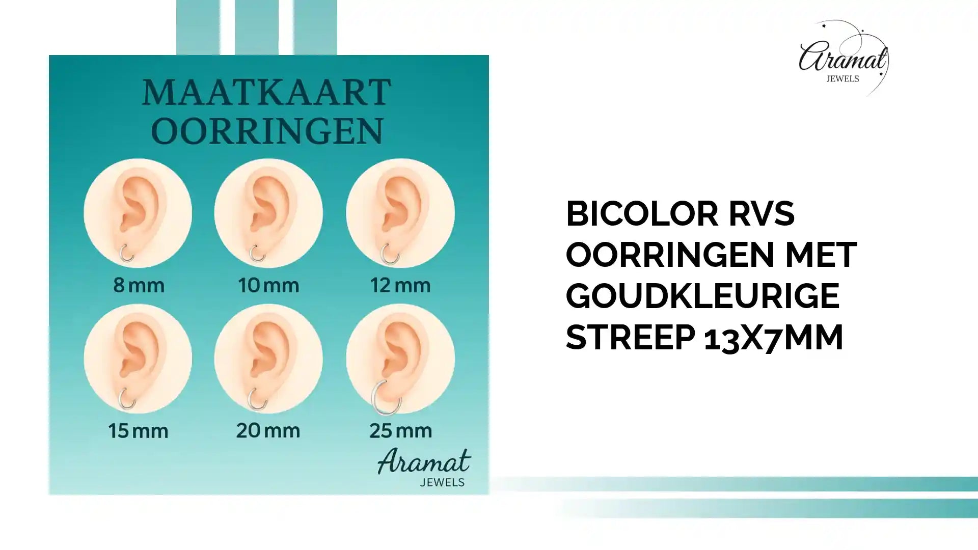 Bicolor RVS Oorringen met Goudkleurige Streep 13x7mm by@Outfy