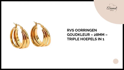 RVS Oorringen Goudkleur &ndash; 28mm &ndash; Triple Hoepels in 1 by@Outfy