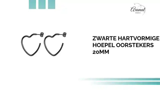 Zwarte Hartvormige Hoepel Oorstekers 20mm by@Outfy