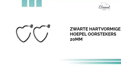 Zwarte Hartvormige Hoepel Oorstekers 20mm by@Outfy