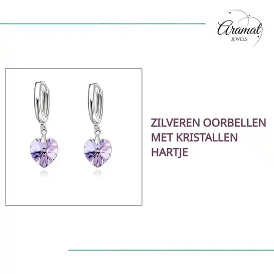 Zilveren Oorbellen met Kristallen Hartje by@Outfy