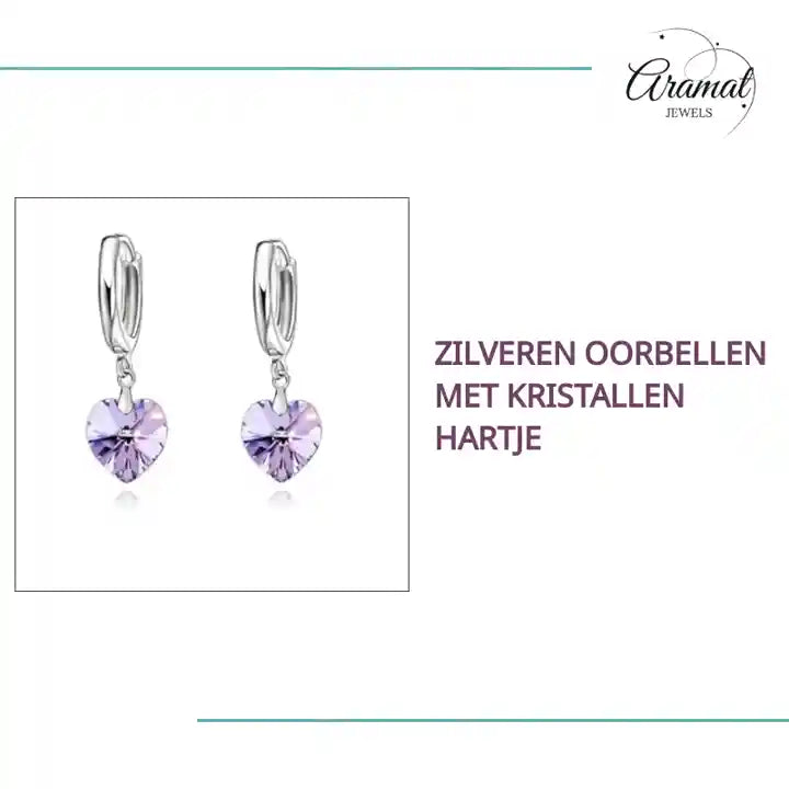 Zilveren Oorbellen met Kristallen Hartje by@Outfy