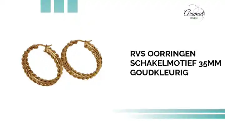 RVS oorringen schakelmotief 35mm goudkleurig by@Outfy