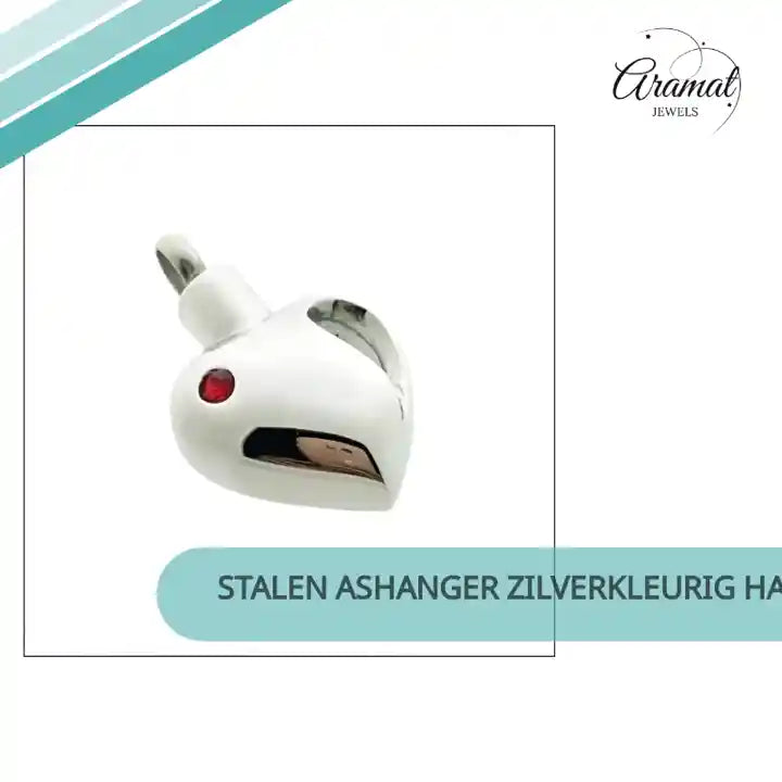 Stalen Ashanger Zilverkleurig Hart - Rode Zirkonia by@Outfy