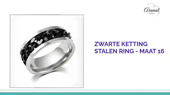 Zwarte Ketting Stalen Ring - Maat 16 by@Outfy