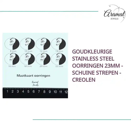 Goudkleurige Stainless Steel Oorringen 23mm - Schuine Strepen - Creolen by@Outfy