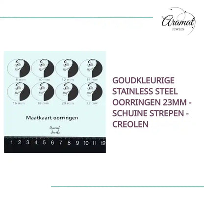 Goudkleurige Stainless Steel Oorringen 23mm - Schuine Strepen - Creolen by@Outfy