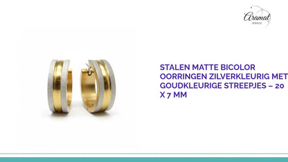 Stalen Matte Bicolor Oorringen Zilverkleurig met Goudkleurige Streepjes &ndash; 20 x 7 mm by@Outfy