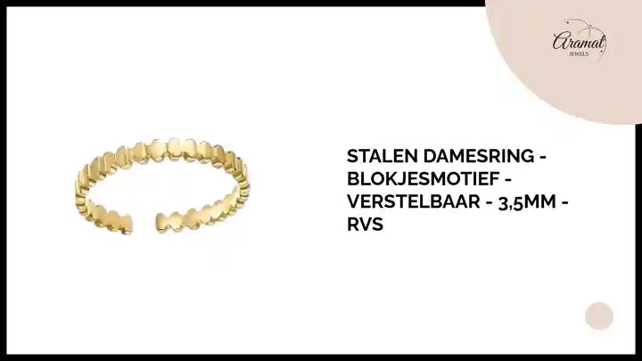 Stalen Damesring - Blokjesmotief - Verstelbaar - 3,5mm - RVS by@Outfy