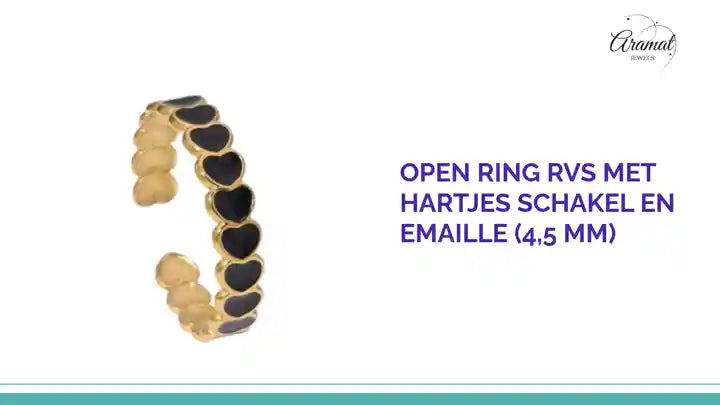 Open Ring RVS met Hartjes Schakel en Emaille (4,5 mm) by@Outfy