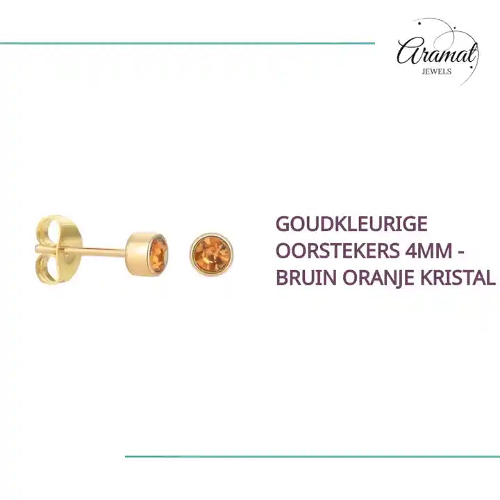 Goudkleurige Oorstekers 4mm - Bruin Oranje Kristal by@Outfy