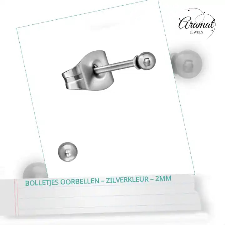 Bolletjes oorbellen &ndash; zilverkleur &ndash; 2mm by@Outfy