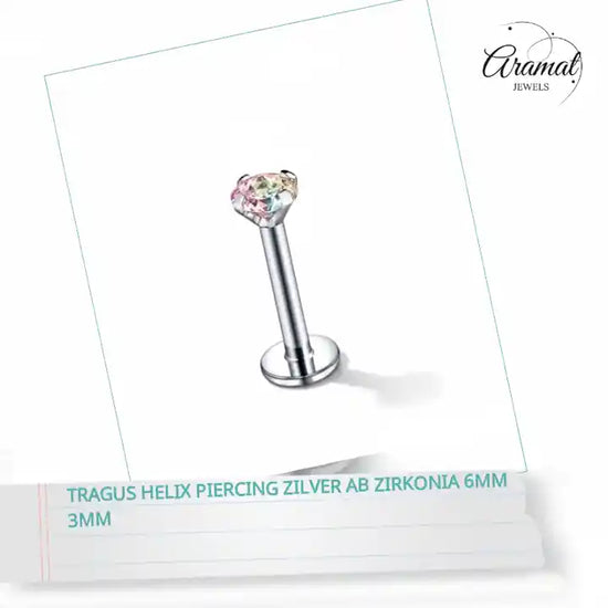 Tragus Helix Piercing Zilver AB Zirkonia 6mm 3mm by@Outfy
