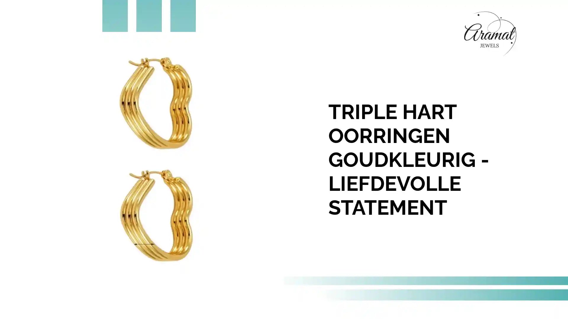 Triple Hart Oorringen Goudkleurig - Liefdevolle Statement by@Outfy