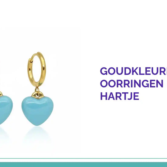 Goudkleurige Oorringen met Blauw Hartje by@Outfy
