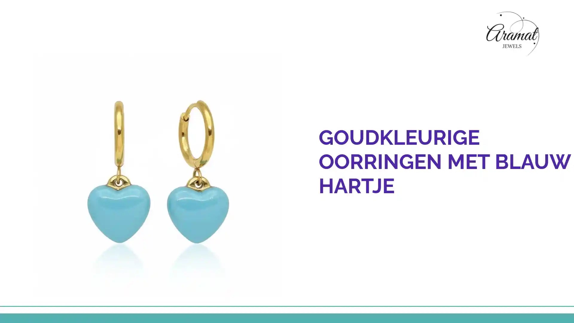 Goudkleurige Oorringen met Blauw Hartje by@Outfy
