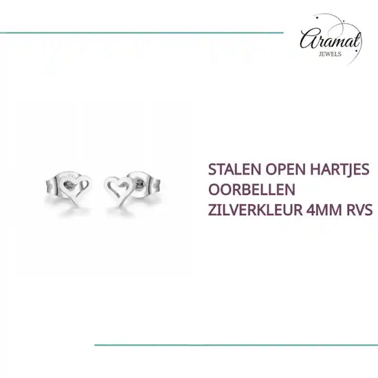 Stalen Open Hartjes Oorbellen Zilverkleur 4mm RVS by@Outfy