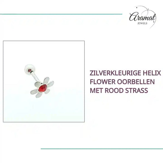 Zilverkleurige Helix Flower Oorbellen met Rood Strass by@Outfy