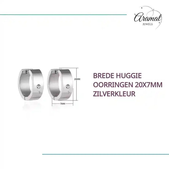 Brede Huggie Oorringen 20x7mm Zilverkleur by@Outfy