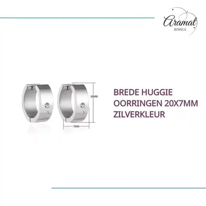 Brede Huggie Oorringen 20x7mm Zilverkleur by@Outfy